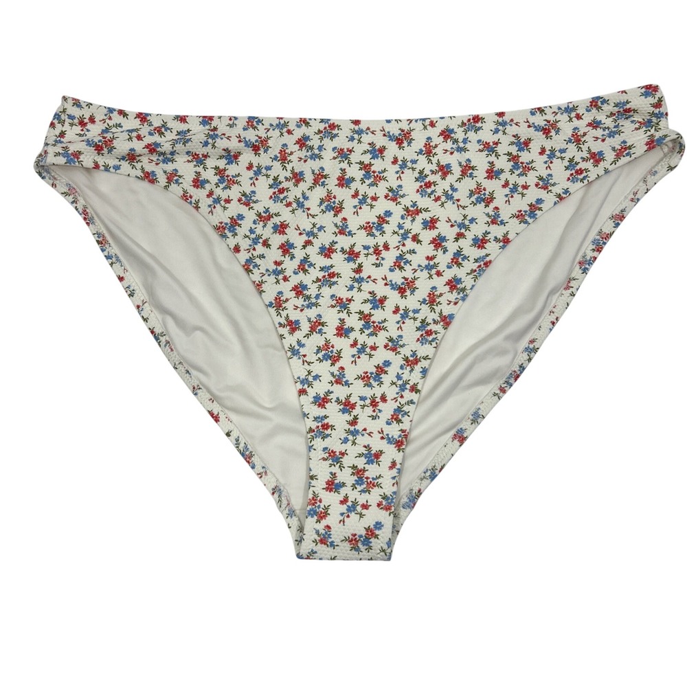 Old Navy Women 2X Cream Red Blue MidRise Textured Swim Bikini Bottom Red Ditsy
